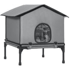 PawHut Outdoor Cat House, Waterproof Insulated with Elevated Base - Grey-Offers all-weather protection with insulated Oxford cloth

