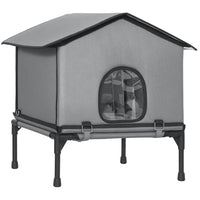 PawHut Outdoor Cat House, Waterproof Insulated with Elevated Base - Grey-Offers all-weather protection with insulated Oxford cloth
