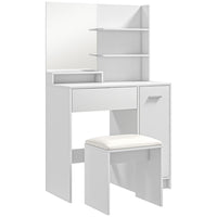 HOMCOM Vanity Desk with Stool - 31.5" L x 15.7" W x 52" H - White-Dressing table includes copper-free mirror for distortion-free reflections 