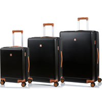 Champs Vintage Muse 3-Piece Luggage Set - Black/Tan-Expansion on all cases