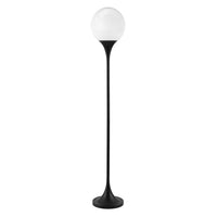 Hudson&Canal Mahdi Torchiere Floor Lamp with Glass Shade - Blackened Bronze/White Milk-Mid-century style for your living room, office space, bedroom, or reading nook