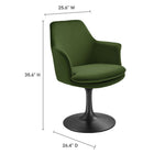 Modway Lippa Swivel Dining Performance Velvet Armchair - Black Moss Green-Dining Armchair with Pedestal Base