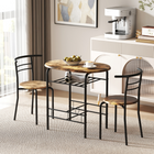 HOMCOM 31.5" 3-Piece Dining Set with Storage Shelf - Rustic Brown-Chairs can be placed under the table to save space
