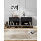 Manhattan Comfort DUMBO 20.07" Modern 1-Drawer Nightstand 2-Piece Set - Black-Includes 1 Full Extension Drawer with Top Drawer Designed in Vertical Textured Ribbed Lines