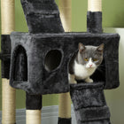 PawHut 68" Multi-Level Large Cat Tree Tower with Condo - Grey-Includes 3 mouse-shaped dangling pom-pom toys 