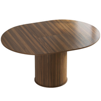 HOMCOM 43.5"-59" Convertible Round to Oval Farmhouse Extendable Table for 6-8 - Walnut Wood Grain-Extend from 43.3" (110  cm) round to 59.1" x 43.3" (150  x  110  cm) oval with removable leaves