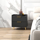 HOMCOM Bedside Table with Gold Metal Legs for Bedroom - Black-Maximum load 88 lb, easy to assemble