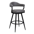 Armen Living Justin 30" Bar Height Swivel Bar Stool in Vintage Grey Faux Leather with Black Metal Legs-It can be tough crafting the perfect seating option for our customers, we are always thinking of the most unique ideas for the best user experience. Providing these features is one way we can do this and help exceed your expectations. The wonderful full 360-degree swivel function allows for maximum mobility. The smooth glide swivel function allows you to change directions with ease, making this your new fa