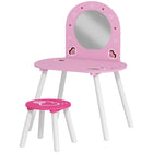 Qaba Kids Vanity Set with Mirror & Stool - Pink-Includes a vanity table and matching stool for a complete princess set
