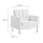 Modway Loft Tufted Vegan Leather Armchair - Silver White-Vegan Leather Upholstery
