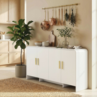 HOMCOM 60" Modern Sideboard Buffet Cabinet for TVs up to 72 Inch with Soft Close Doors - White Wood Grain-Quiet soft-close doors ensure silent, smooth operation daily 