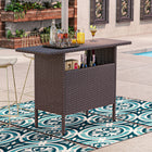 Outsunny 55" Rattan Bar Table with 2 Storage Shelves and Steel Frame-Made of steel frame with power coated process, and all hand woven PE wicker for durable use  