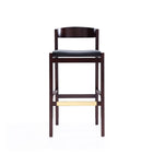 Manhattan Comfort Klismos 20" Mid-Century Modern Faux Leather Upholstered Bar Stool - Black and Dark Walnut - 2 Pack-Low Back Design with Upholstered Seated Cushion