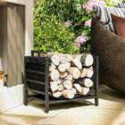Outsunny 19" Firewood Rack Outdoor with Carrier - Metal Wood Storage Holder-Off the ground design helps keep wood dry