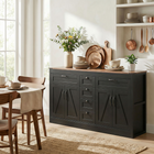 HOMCOM 55" Farmhouse Sideboard Buffet Cabinet with Barn Doors & Drawers - Black-Customize your space with three-level adjustable shelves for large pots