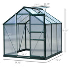 Outsunny Polycarbonate Greenhouse - 6' x 6' x 6.6' - Green- An aluminium frame that's tough on water
 