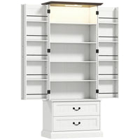 HOMCOM 72" H Kitchen Pantry Cabinet with LED Light and Door Shelves - White-Motion sensor LED light offers three sensor modes with adjustable brightness and colour temperature 
