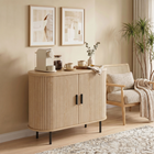 HOMCOM 39.4" Farmhouse Sideboard Buffet Cabinet with Curved Tambour Doors - Natural Wood-Built from solid particleboard and MDF with an easy-to-clean melamine finish