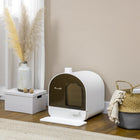 PawHut Cat Litter Box with Lid, Removable Tray, Scoop and Filter - White-Features a filter to stop smells from escaping 