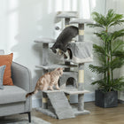 PawHut 53" Large Condo Cat Tree Tower - Grey-Made of solid particle board 