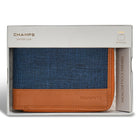 Champs Denim Leather Zip Around Wallet - Tan/Blue-9 Credit card slots