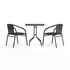 Flash Furniture 23.5" Square Glass Metal Table with 2 Black Rattan Stack Chairs-Designed for Commercial and Residential Use