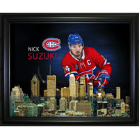 Nick Suzuki Montreal Canadiens Skyline - Framed Print - 20" x 16"-Premium virtual frames