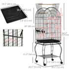 PawHut 60" H Large Bird Cage with Openable Top and Storage Shelf - Black-Pull-out bottom tray for easy cleaning 
