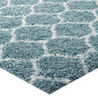 Modway Solvea Moroccan Trellis Shag Area Rug - 5 ft W x 8 ft L - Aqua Blue/Ivory-High Density / Machine-Woven