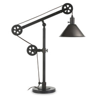 Hudson&Canal Descartes 29" Tall Pulley System Table Lamp with Metal Shade - Blackened Bronze/Blackened Bronze-Mid-century modern design for your living room, workspace, or bed side table