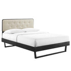 Modway Bridgette Wood Full Platform Bed with Angular Frame - Black Beige-Tufted Upholstered Headboard