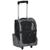PawHut 2-in-1 Pet Luggage Box Backpack Carrier with Handle Rolling Wheel - Grey-2 in 1. It can be used as a trolley bag or backpack