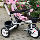 Qaba 6-in-1 Toddler Tricycle with Parent Push Handle and Cupholder - Pink-High back support, foam-surrounded safety guardrail, and 5-point safety harness for baby's security 