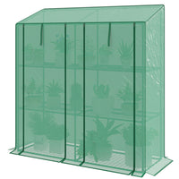 Outsunny Lean-to Mini Greenhouse with 3 Tier Shelves - Green- Lean-to-wall design increases space utilisation and reduces wind impact
 