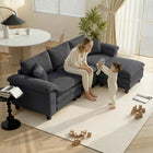HOMCOM L-Shaped Sectional Couch with Deep Seat and Ottoman - Dark Grey-Wrapped in soft corduroy fabric, offering a cozy and retro esthetic 
