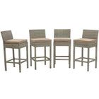 Modway Conduit Outdoor Patio Wicker Rattan Bar Stool - Light Gray Mocha - Set of 4-Modern Outdoor Bar Stool