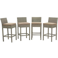 Modway Conduit Outdoor Patio Wicker Rattan Bar Stool - Light Gray Mocha - Set of 4-Modern Outdoor Bar Stool
