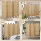 HOMCOM 6 Panel Arched Top Woven Freestanding Room Divider for Bedroom - Natural Wood-Optimal for multiple spaces like living rooms, bedrooms, or offices 

