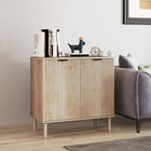 HOMCOM 30.7" L Sideboard Storage Cabinet with Doors & Adjustable Shelf - Oak-Beadboard doors paired with black metal finger edge pulls enhance the aesthetic appeal