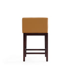 Manhattan Comfort Kingsley 21" Mid-Century Modern Faux Leather Upholstered Counter Stool - Camel and Dark Walnut - 3 Pack-19.5" L x 23" W x 34" H