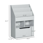 HOMCOM Kids Multi-Shelf Book Rack Organizer with Storage Drawer - Grey-MDF for a sturdy structure with curves on the edges 