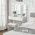 HOMCOM Vanity Desk with Mirror and Lights - 31.5" L x 15" W x 53.1" H - White-Large tabletop and two drawers provide ample storage space 
