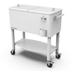 Permasteel 80 qt Rolling Patio Cooler with Divider & Shelf - White-Spacious 80 quart capacity provides generous storage for up to 110 12oz cans, plus ice