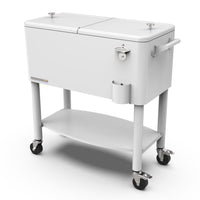Permasteel 80 qt Rolling Patio Cooler with Divider & Shelf - White-Spacious 80 quart capacity provides generous storage for up to 110 12oz cans, plus ice