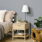 HOMCOM Narrow Nightstand with Rattan Elements - Nature Wood-Functions well as a bedside table, sofa side table, or small organizer for compact rooms
