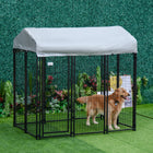 PawHut Outdoor Welded Wire Dog Kennel with Cover - 6' x 4' x 6' - Black/Silver-Reversible stable canopy top offers rain and sun protection 