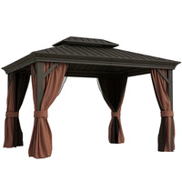 Outsunny Outdoor Canopy Hardtop Gazebo - 10' x 12' - Dark Brown-Heavy-duty gazebo for patio, backyard, garden, park, and more 