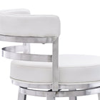 Armen Living Madrid 26" Counter Height Swivel Bar Stool in White Faux Leather & Brushed Stainless Steel-6