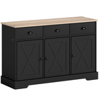 HOMCOM 46.5" Farmhouse Sideboard Buffet Cabinet with Barn Doors & Drawers - Black-Natural wood-effect top and barn-style doors create a warm farmhouse look