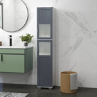 Kleankin 75" Tall Bathroom Cabinet with Two Cupboards and Matte Glass Doors - White and Grey-Anti-tipping design ensures safety  